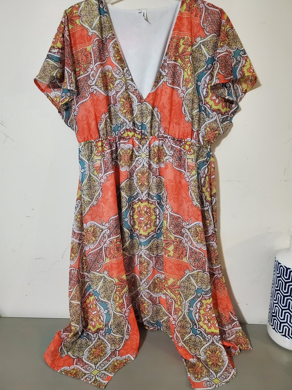 Y2k Studio Y Bohemian Coral Print V-Neck Women's Dress